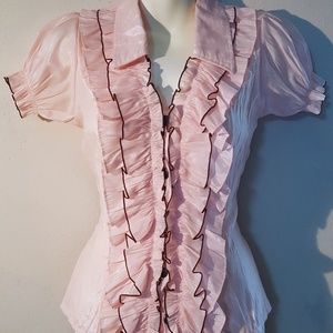 🍁🌴Stone Flower ballet-pink w/ brown hem edging